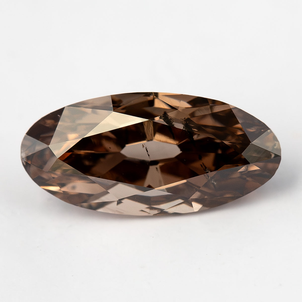 1.43 ct pinkish-brown lab-grown elongated oval diamond, horizontal face-up view, SKU BLD154