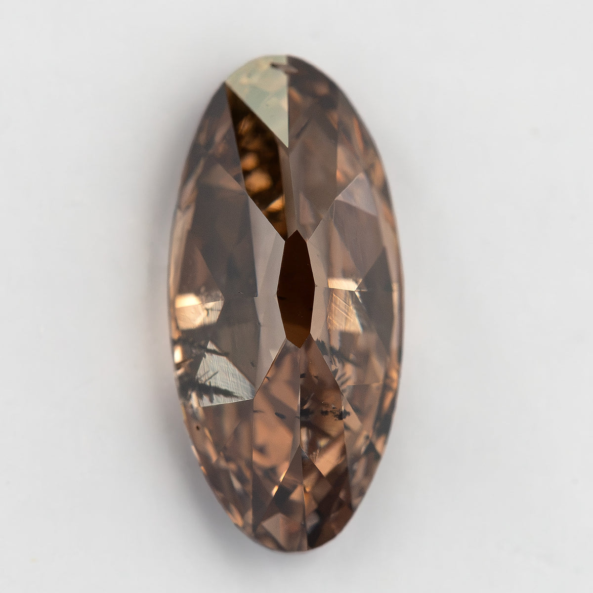 1.43 ct pinkish-brown lab-grown elongated oval diamond, vertical face-up view, SKU BLD154