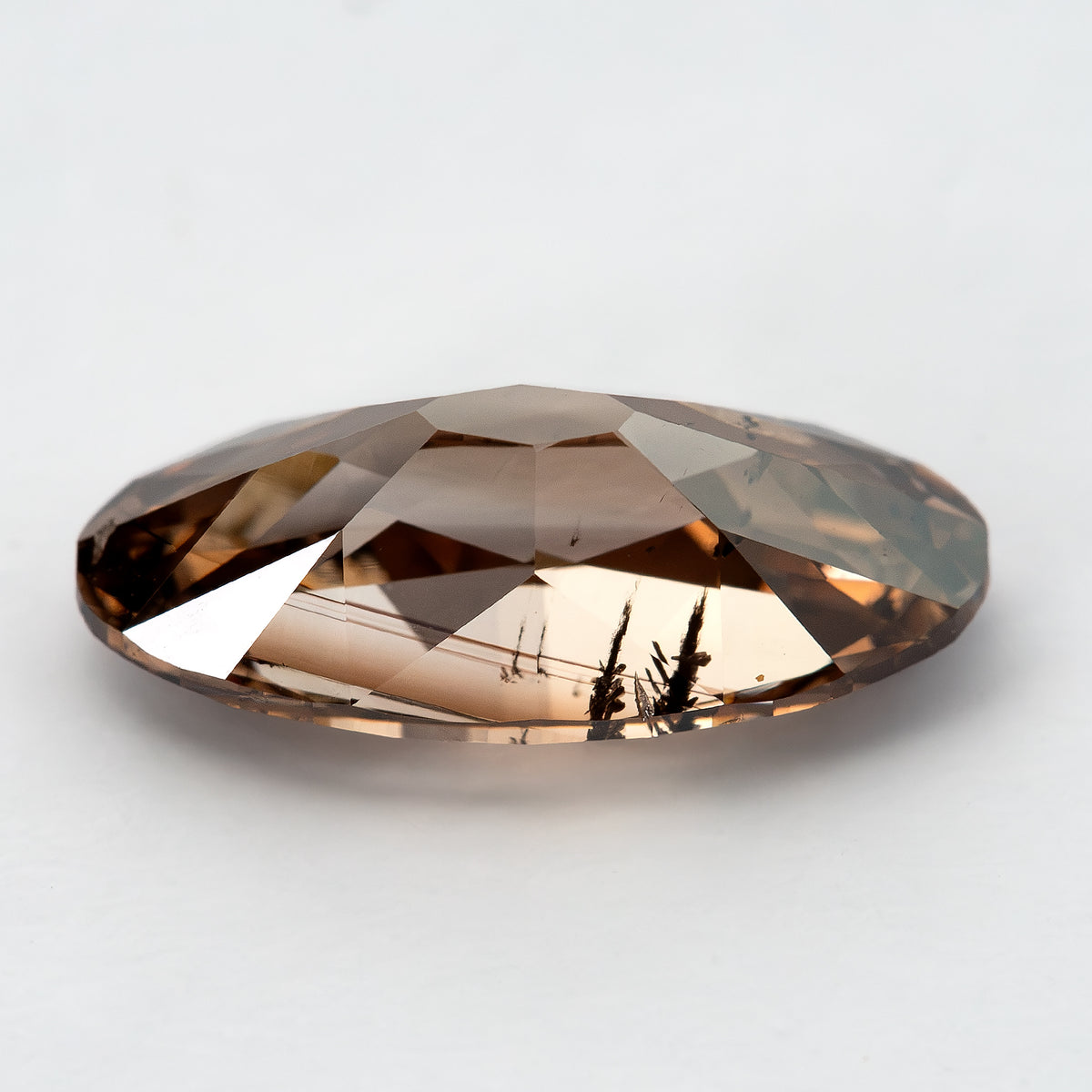1.43 ct pinkish-brown lab-grown elongated oval diamond, side profile, SKU BLD154