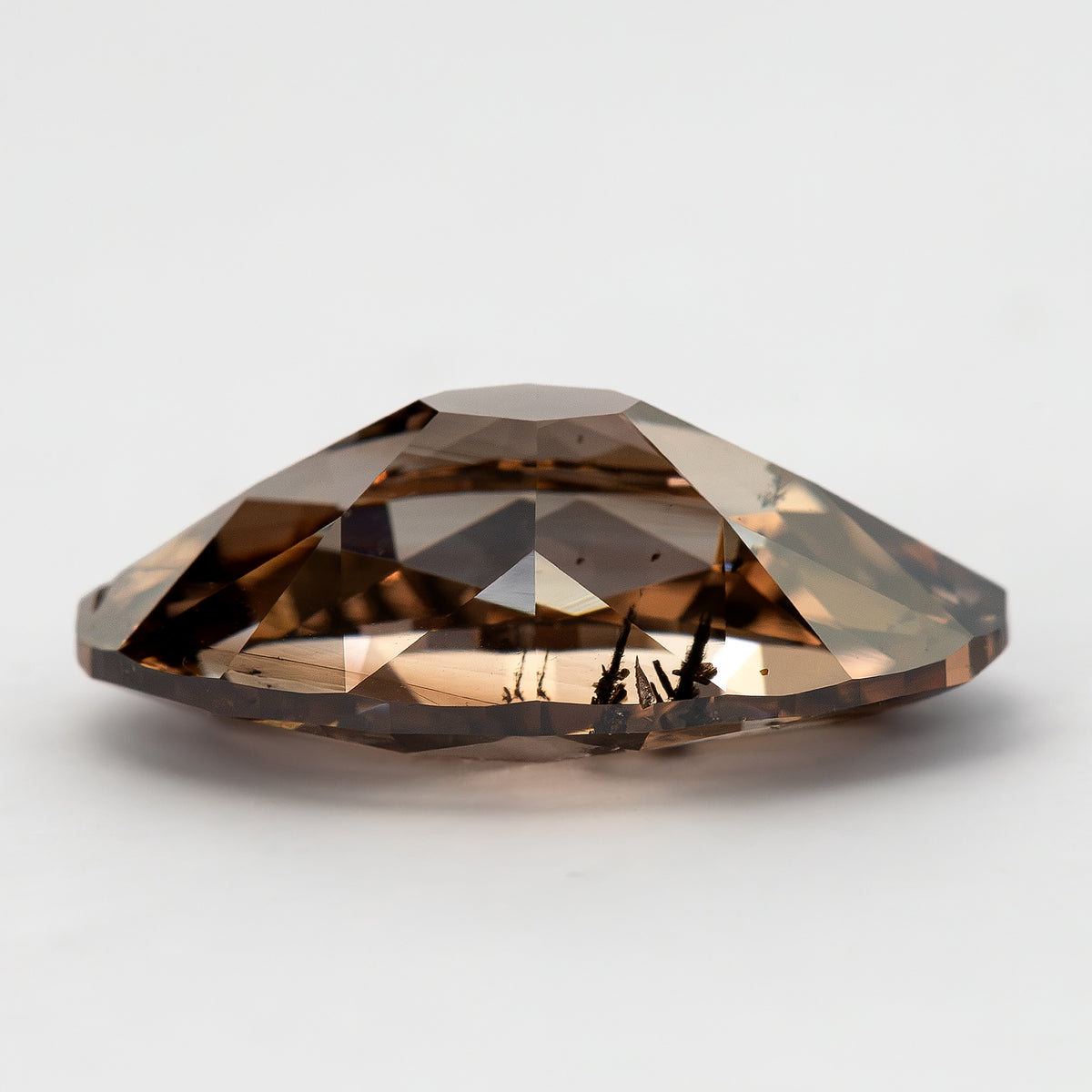 1.43 ct pinkish-brown lab-grown elongated oval diamond, low side profile, SKU BLD154