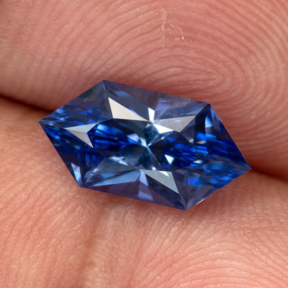 12 x 6 mm Royal Blue Lab-Grown Sapphire, BLS126 Brilliant Cut, product photograph 9, f view.