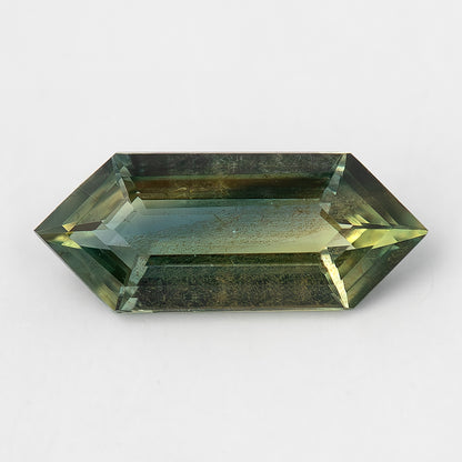 Available #1 BNS151 olive-green natural sapphire in a Dutch marquise elongated hexagon cut.