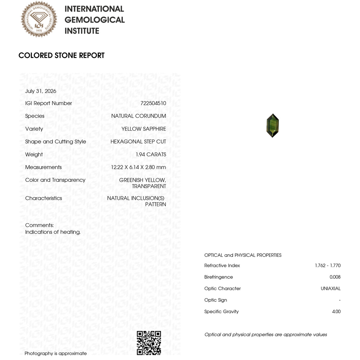Natural sapphire BNS181 laboratory report image 1