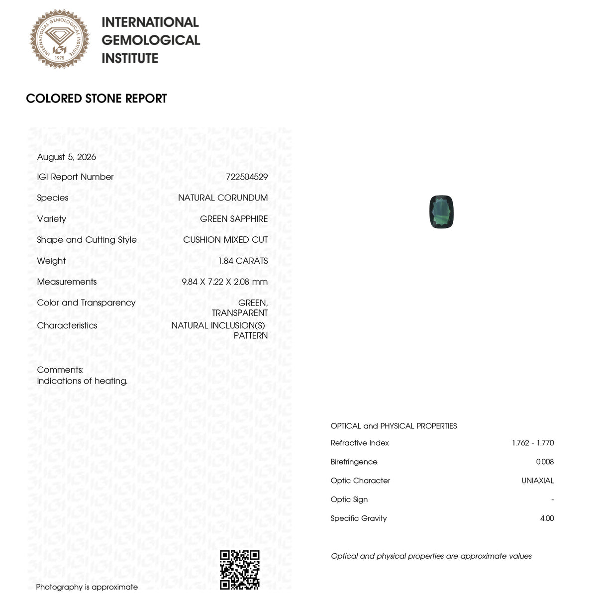 Natural sapphire BNS182 laboratory report image 1