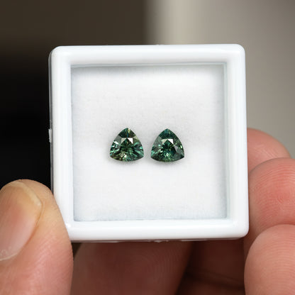 Two trillion sapphires in a white display tray held between fingers, providing a sense of their scale.