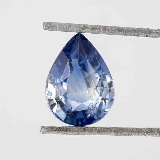 Bicolor – Blue & White Sapphire 1.41 Ct | Pear Cut Heated Ceylon Gemstone | Eye Clean Loose Stone for Fine Jewelry or Pendant Design