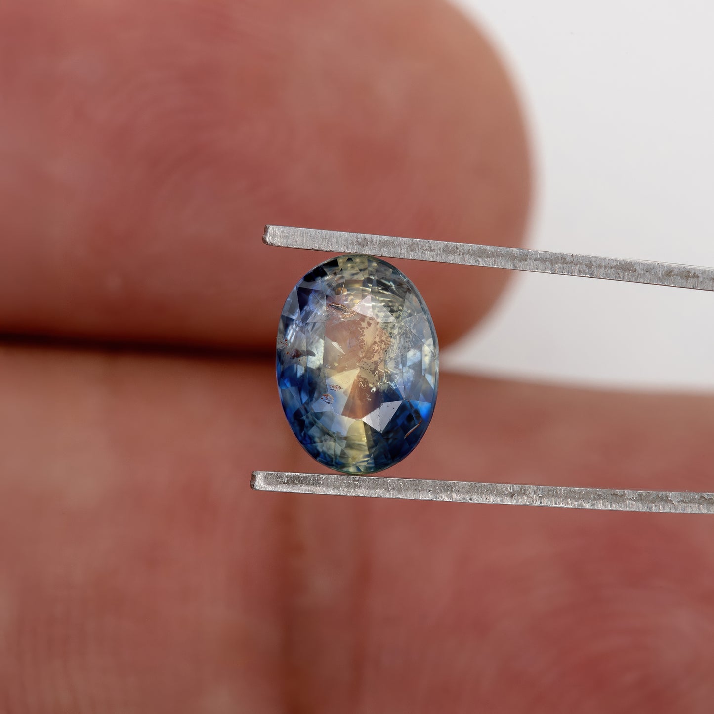 Soft Blue Champagne Bicolor Sapphire | 1.34 Ct Oval Cut Untreated Gemstone | Eye Clean Unique Zoning for Rings & Fine Jewelry