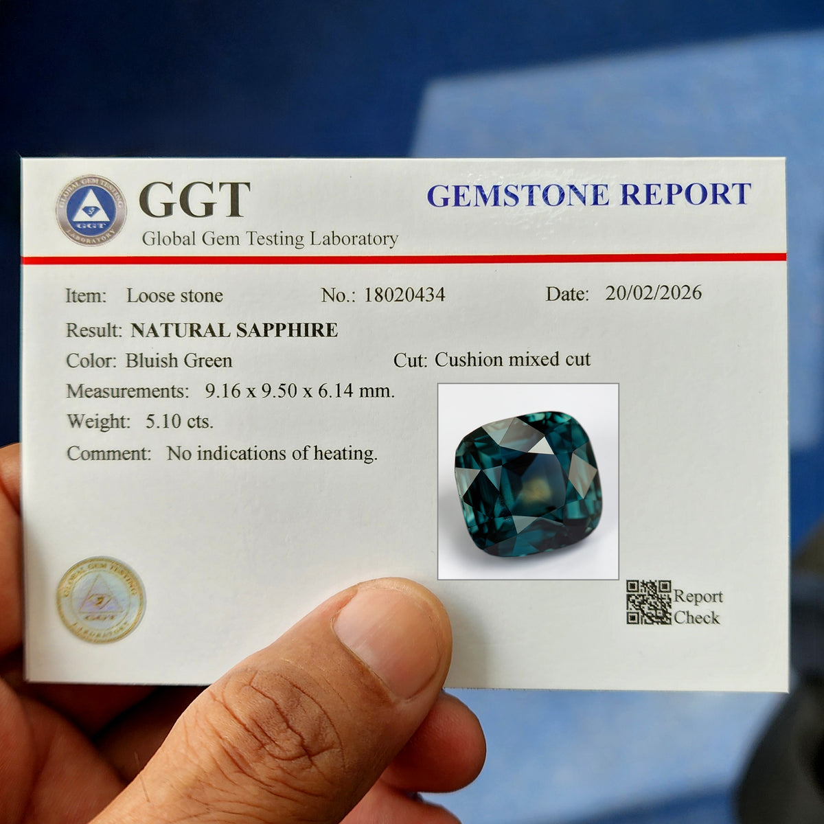 Natural sapphire KK393+ laboratory report image 3