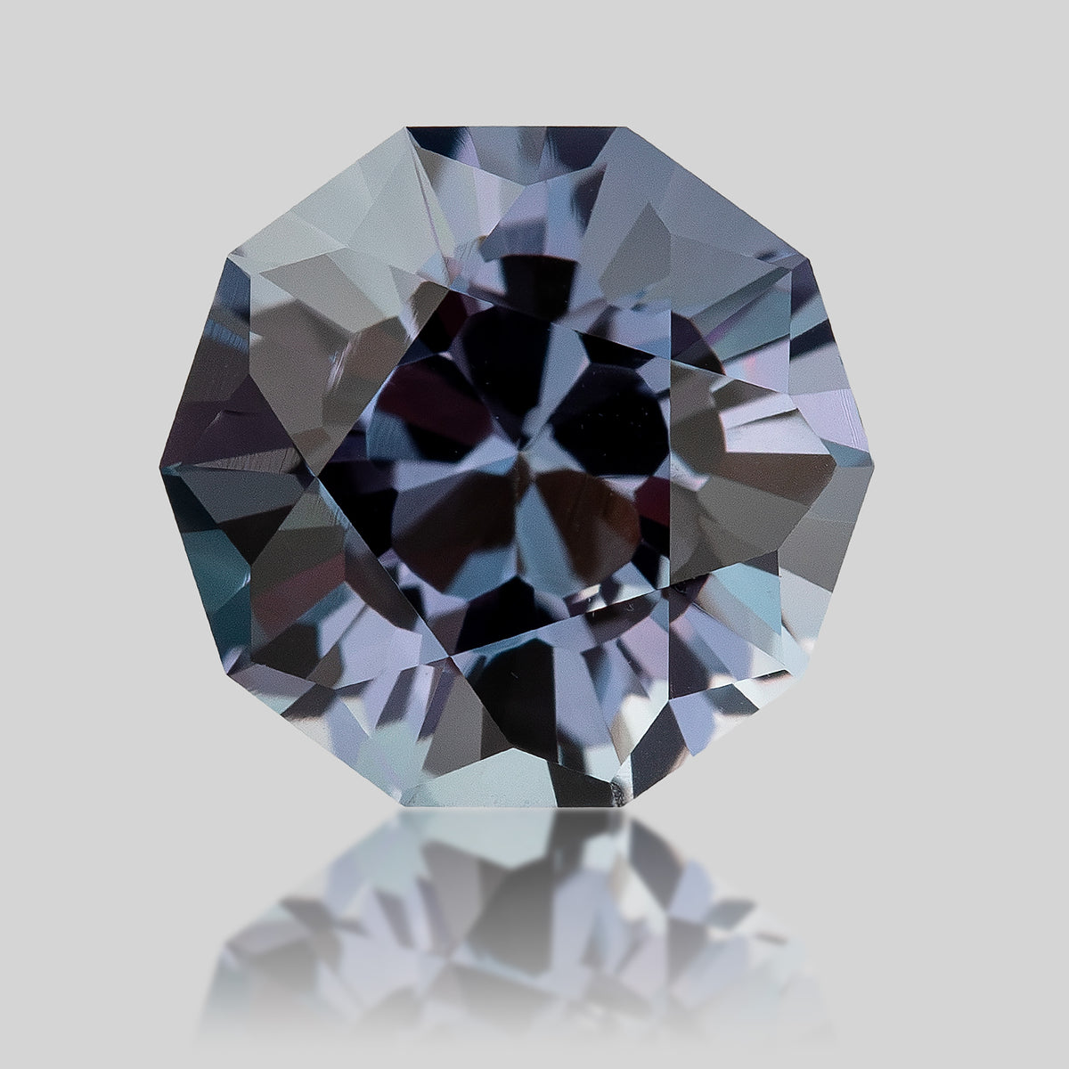 8 mm Sakura Cut Lab-Grown Color-Change Sapphire, GFCO Report, product photograph 7, d view.