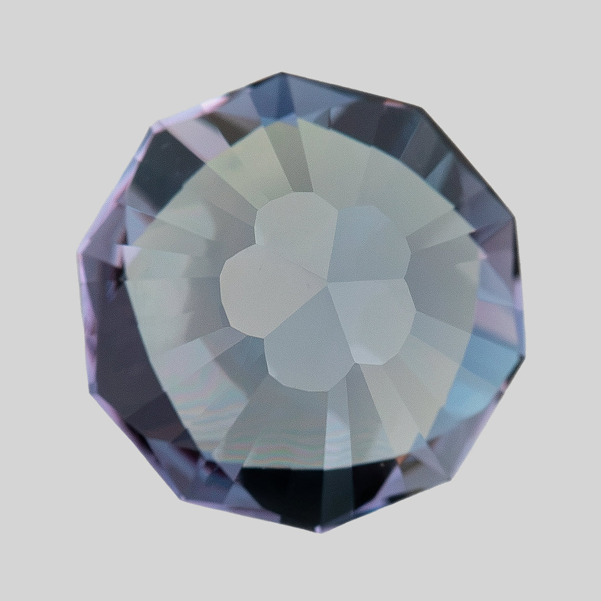 8 mm Sakura Cut Lab-Grown Color-Change Sapphire, GFCO Report, product photograph 9, f view.