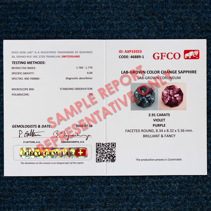 Representative GFCO Gem Lab sample report for SAKURA-01, clearly marked representative only.