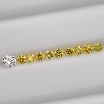 Horizontal face-up yellow diamond line on white beside an excluded white comparison diamond.