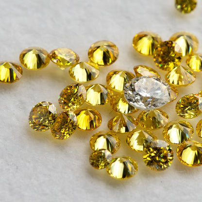 Close angled yellow diamond cluster surrounding a white comparison diamond, not included.