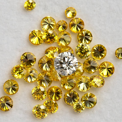 Top-down yellow diamond cluster with an excluded white comparison diamond at center.