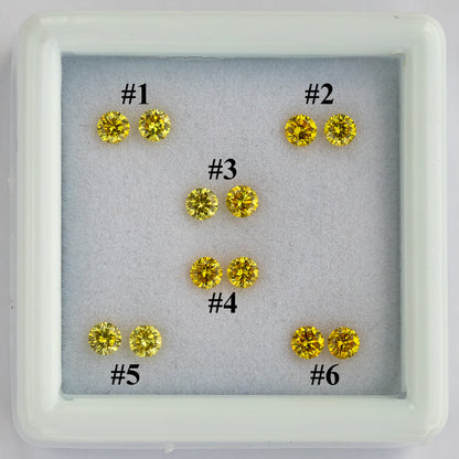 Numbered white-tray selection view of yellow diamond pairs #1–6.