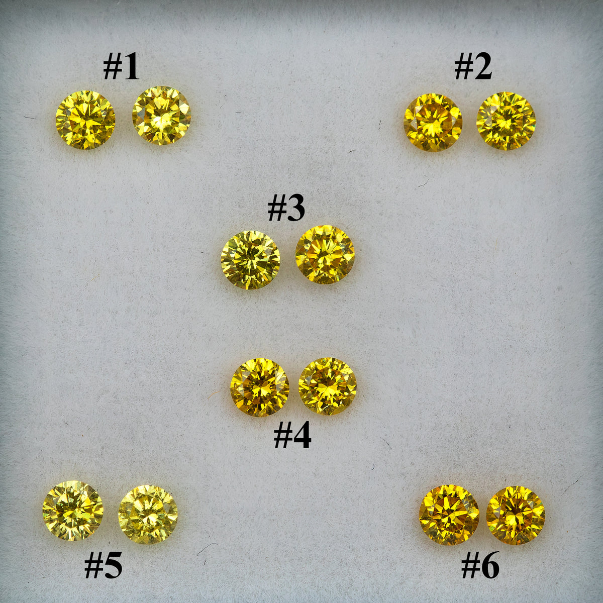 Face-up numbered selection chart: pairs #1–2 at top, #3–4 in center, #5–6 at bottom.
