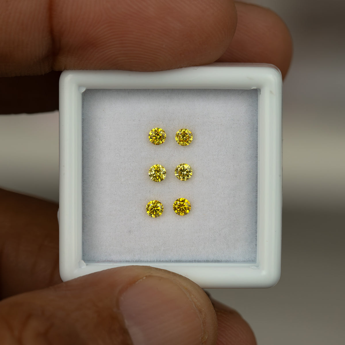 Hand-held overview of the three yellow diamond pair rows.