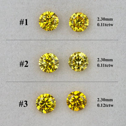 Numbered chart: pair #1 and #2 each 2.30mm, 0.11ctw; pair #3 2.30mm, 0.12ctw.