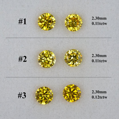 Alternate numbered chart showing pairs #1–3, 2.30mm and their 0.11ctw or 0.12ctw total weights.