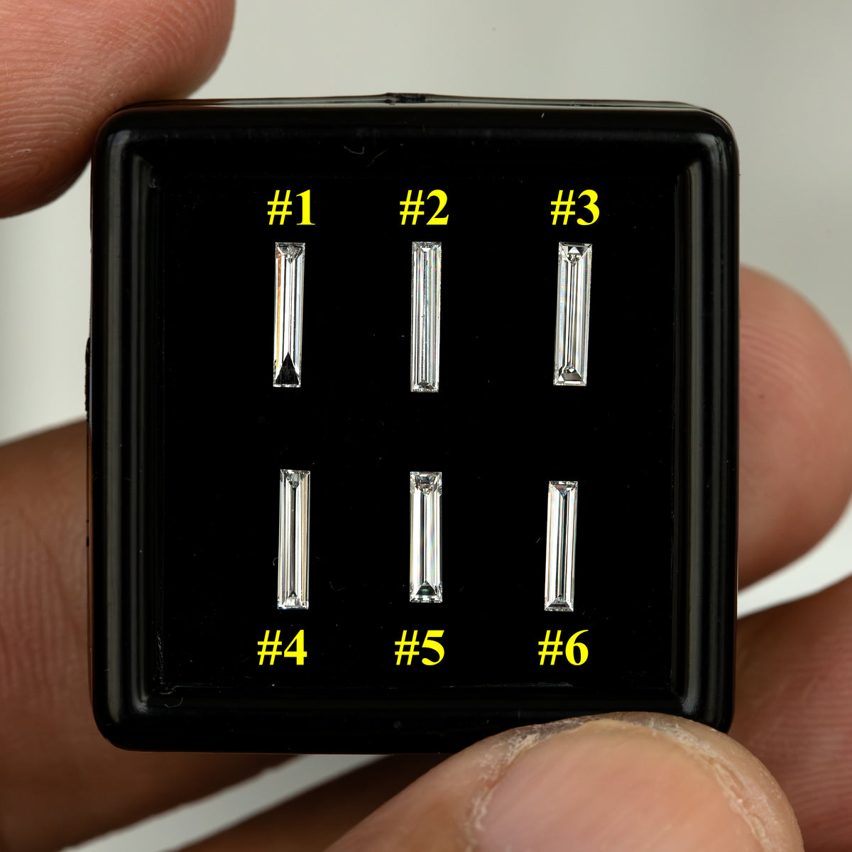 Numbered baguette selection key: top row left to right is 1, 2, 3 and bottom row is 4, 5, 6; each number is a separate diamond choice.