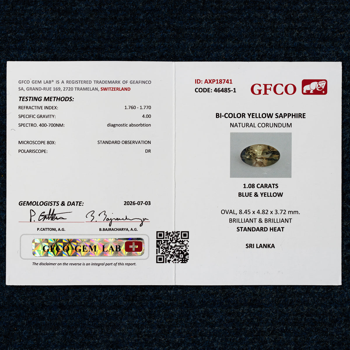 Natural Sapphire KK431 laboratory report image 1