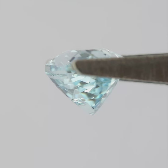 Video showing the representative aquamarine-blue lab-grown sapphire through changing viewing angles.