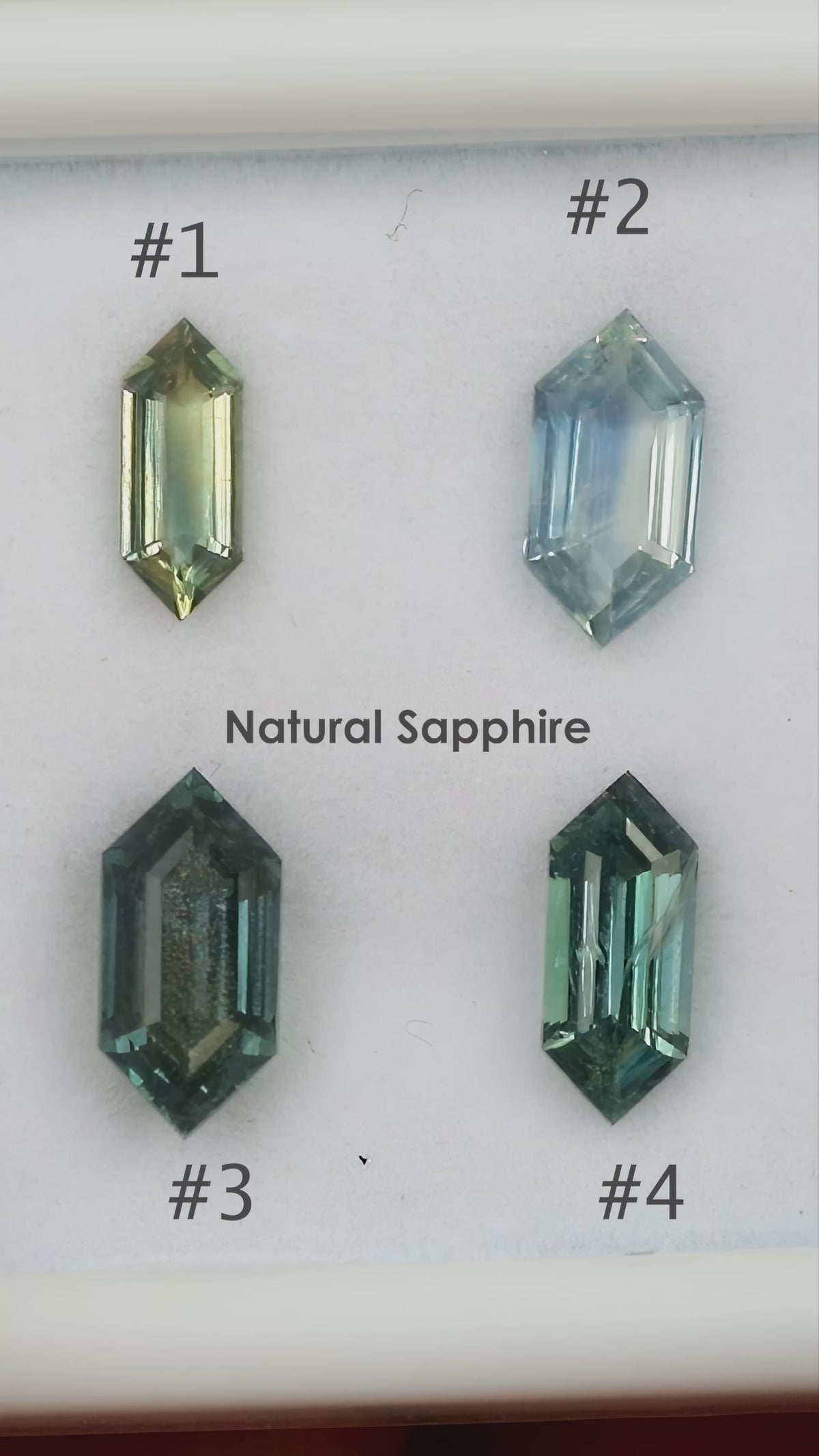 Video of the four exact Dutch marquise natural sapphires moving in natural daylight.