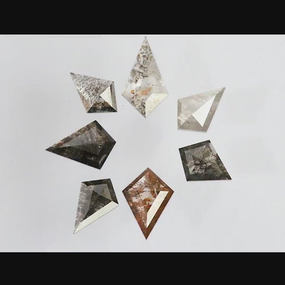 Salt & Pepper Natural Diamonds Kite Shape Selection Parcel 2.20cts 7pcs|earthmined|untreated|gray|orange|fancy cut|geometric shape|ring|band