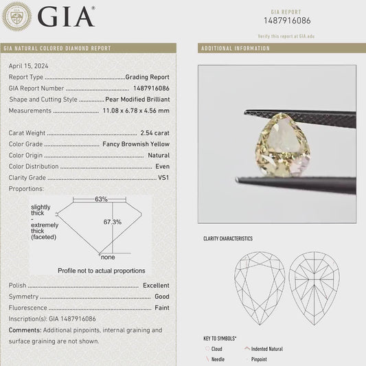 GIA Certified 2.54ct. Fancy Brownish Yellow Loose Natural Diamond Pear Drop VS1 Untreated|Certificate|Genuine|Yellow Diamond