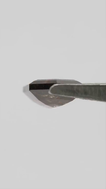 Side-profile video of H279 in tweezers, showing its shallow form and double-sided faceting.