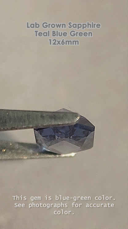 12×6 mm Teal Green-Blue Lab-Grown Sapphire — Dutch Marquise Hexagon