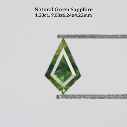 1.23ct Natural Green Sapphire Kite Shape Gem|heated only|geometric|rare|exclusive