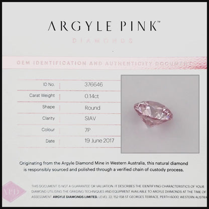 Argyle Certified 0.14ct 7P Fancy Pink Natural Argyle Pink Diamond Round Brilliant