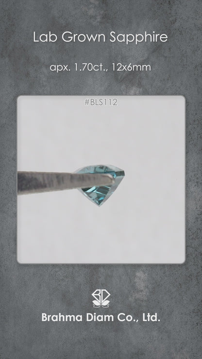 Video showing the BLS114 teal lab-grown sapphire faceting and color response in motion.
