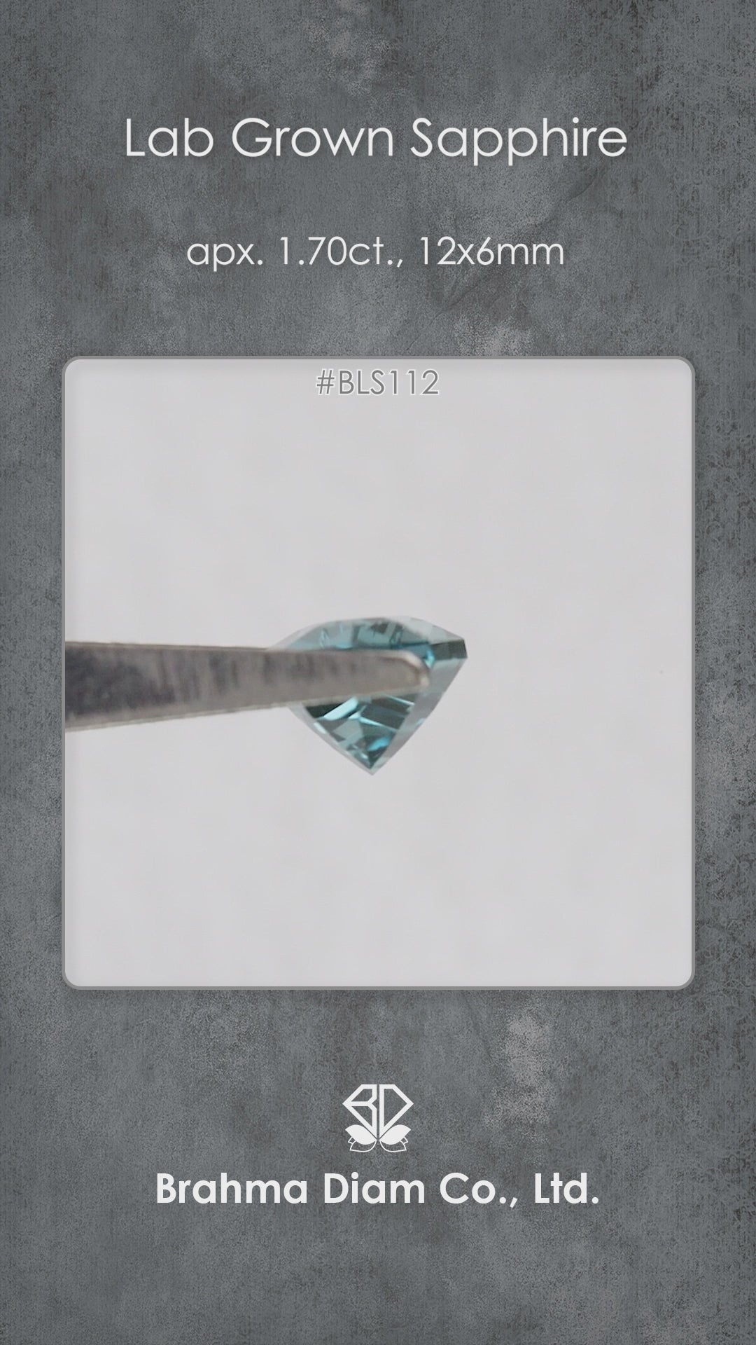 Video showing the BLS114 teal lab-grown sapphire faceting and color response in motion.
