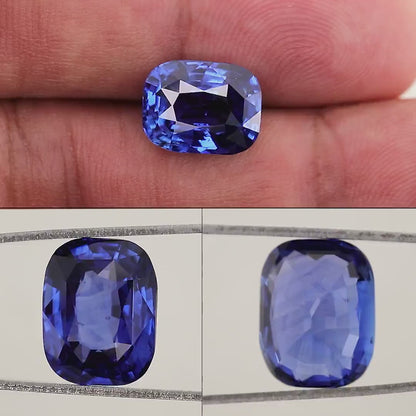 GRS Certified Royal Blue 5.54 ct. Natural Blue Sapphire Cushion Ceylon Sri Lanka Only Heat