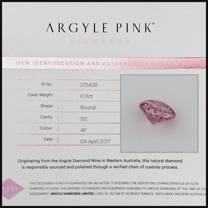 Argyle Certified 0.11ct 4P Fancy Vivid Pink Natural Argyle Pink Diamond Round Brilliant