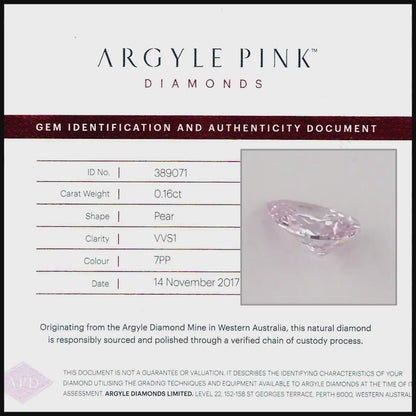 Argyle Certified 0.16ct 7PP Fancy Purple Pink Natural Argyle Pink Diamond Pear Brilliant