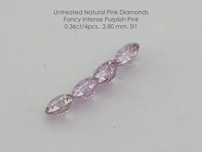 0.32ct of 3pcs 3.0mm Fancy Intense Purplish Pink Natural Pink Diamonds Set Round Brilliant SI1 Untreated 100% Natural