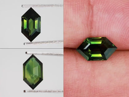 10x5.6mm Natural Teal Sapphire Long Hexagon shape 1.87ct Green Sapphire Geometric Shape Calibrated