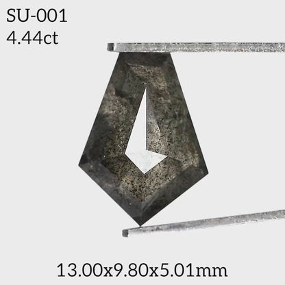 4.44ct. Untreated Natural Gray Diamond Fancy Tie Shape Salt and Pepper