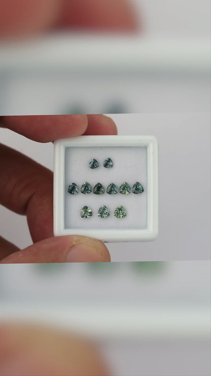Natürlicher tealfarbener Saphir im Trillantschliff, 3,0, 3,4 oder 3,5 mm, erhitzt – Einzelstein wählen, Madagaskar